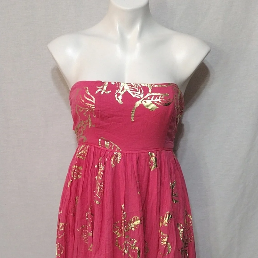 NWT Free People Strapless Metallic Floral Maxi Dress XS Open Back Tie Resort